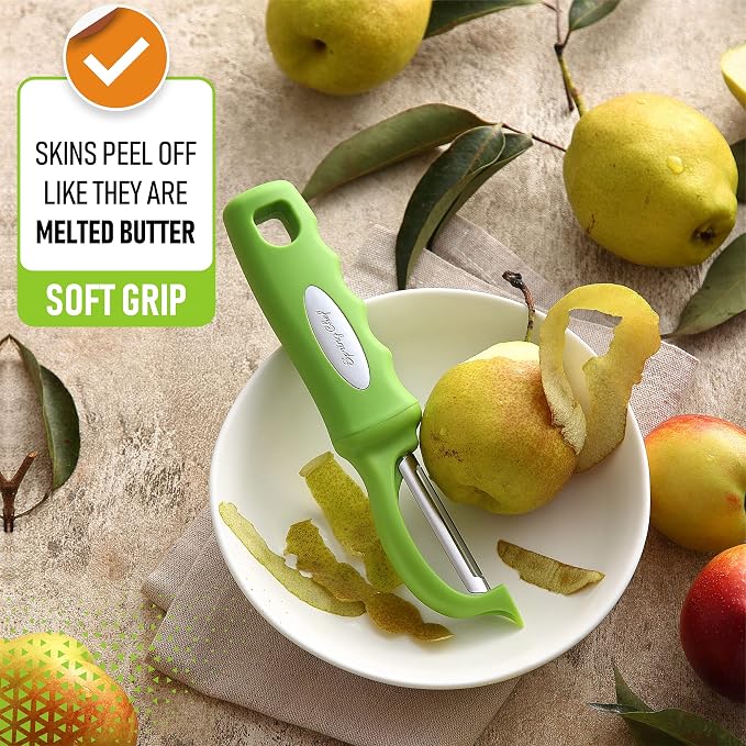 Spring Chef Swivel Vegetable Peeler for Kitchen w/Soft Grip Handle, Green | Premium Potato Peeler w/ Ultra Sharp Stainless Steel Blades, Multifunctional Veggie Peeler for Apple, Carrot, Cucumber, Fruit - Image 4