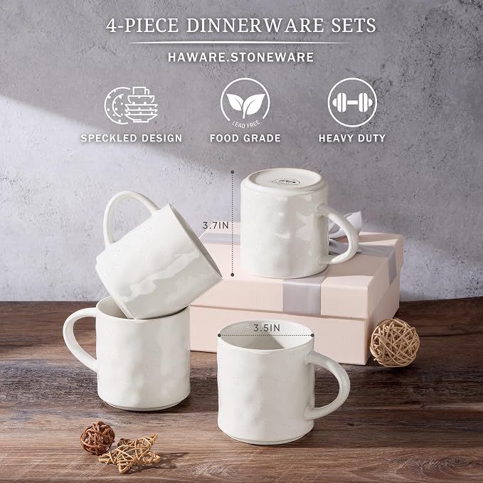 HaWare Coffee Mugs Set of 4, 14 Ounce, Speckled White | Stoneware Latte Mugs with Handle, Modern Tea Mugs for Man Woman, Dad, Mom, Drinking Cups for Cappuccino/Cocoa/Milk - Image 2