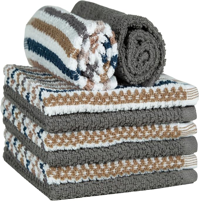 Bumble Dish Cloths 8-Pack, Cotton Kitchen Towels, 12"x12" Grey Wide Stripes | 430 GSM Soft Dish Towels for Kitchen, Highly Absorbent & Durable Kitchen Rags for Washing Dishes - Image 4