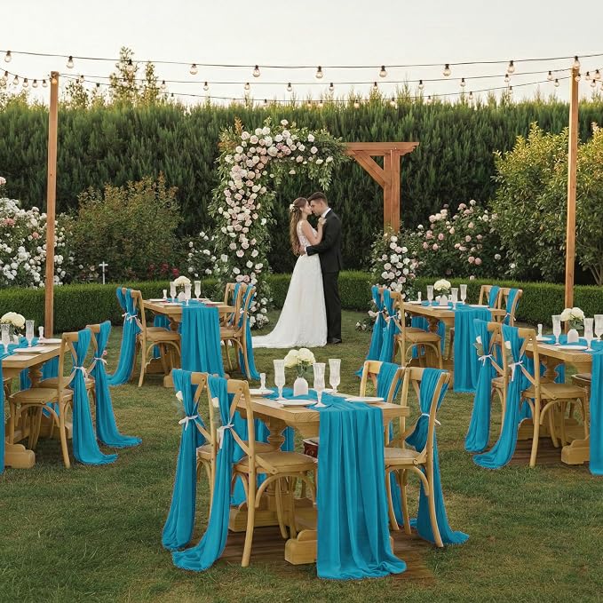 Pack of 25 | Peacock Blue | 10ft Chiffon Table Runner 29x120 Inches Long Romantic Rustic Sheer Gauze Runner for Wedding Bridal Shower Birthday Banquets Engagement Spring Easter Boho Decorations - Image 2