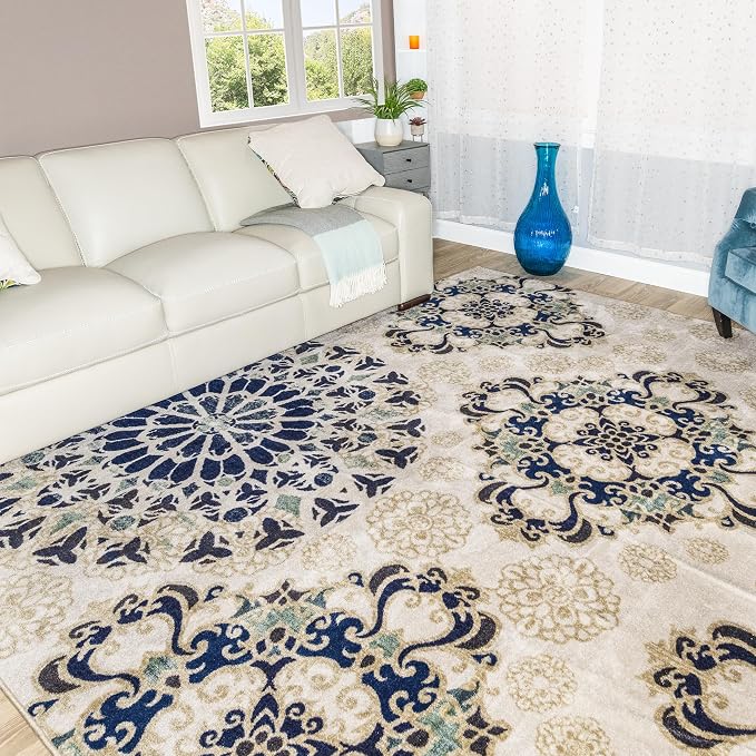 Superior Indoor Non-Slip Area Rug, Damask Medallion, Floor Decor, Bohemian Rug for Living Room, Bedroom, Office, Kitchen, Dining, Washable Rugs, Foam Back, Thalia Collection, 5' x 8', Cream - Image 10