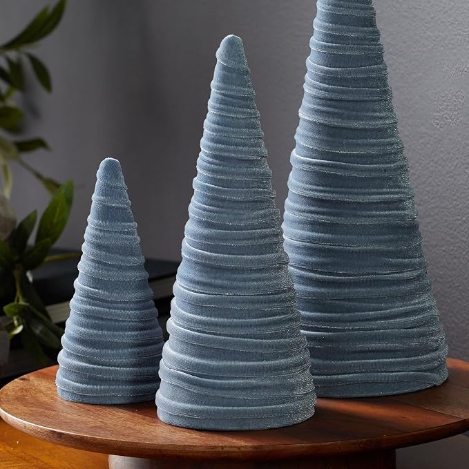 Your Heart's Content Slate Blue Velvet Trees Set of 3, Modern Artisan Mantel Accent, Bookshelf, Boy Nursery, Valentine Tree Tablescape, Cozy Gift for (Slate Blue) - Image 3