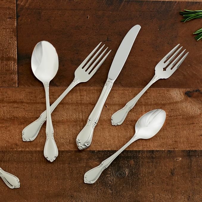Oneida Silverware Set, Chateau 5-Piece Fine Flatware Place Setting, Service For 1, Dishwasher Safe, 18/10 Stainless Steel, Knives Spoons And Forks, Kitchen and Dining Utensils Set (Silver, 5 Piece) - Image 8