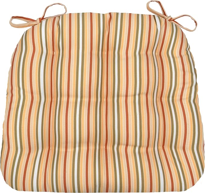 Barnett Home Decor Dining Chair Pad with Ties Mimosa Stripe - Size Medium 16.5 x 18 16.5 x 18 Chair Cushion - Latex Foam Fill Cushion, Reversible, Machine Washable by BarnettHomeDecor