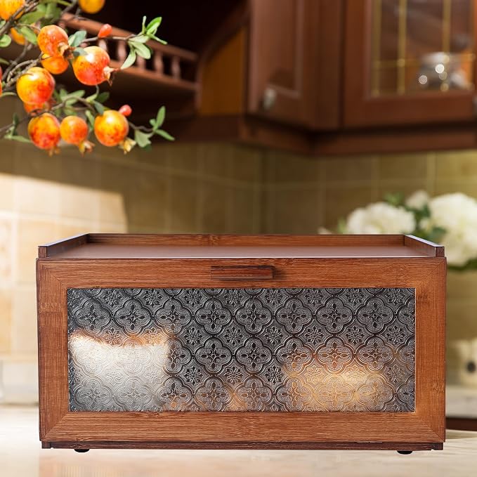 ETMI Vintage Bread Box for Kitchen Countertop - Retro Brown Bread Storage Box Breadbox - Image 5