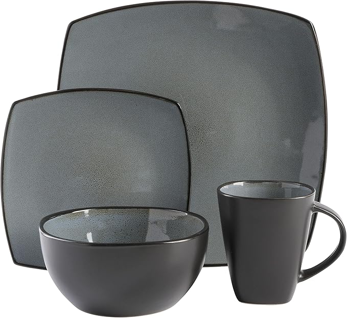 Gibson Elite Soho Lounge Square Reactive Glaze Stoneware Dinnerware Set, Service for 4 (16pc), Eclipse - Image 5