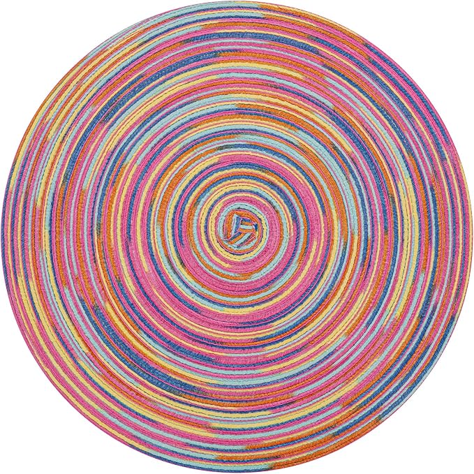 SHACOS 15 inch Round Placemats Set of 6 Variegated Multicolor Place Mats Cotton Polyester Braided Non Slip Washable Heat Resistant Table Mats for Home Wedding Dinner Party Table Decor, Rainbow Pink by SHACOS