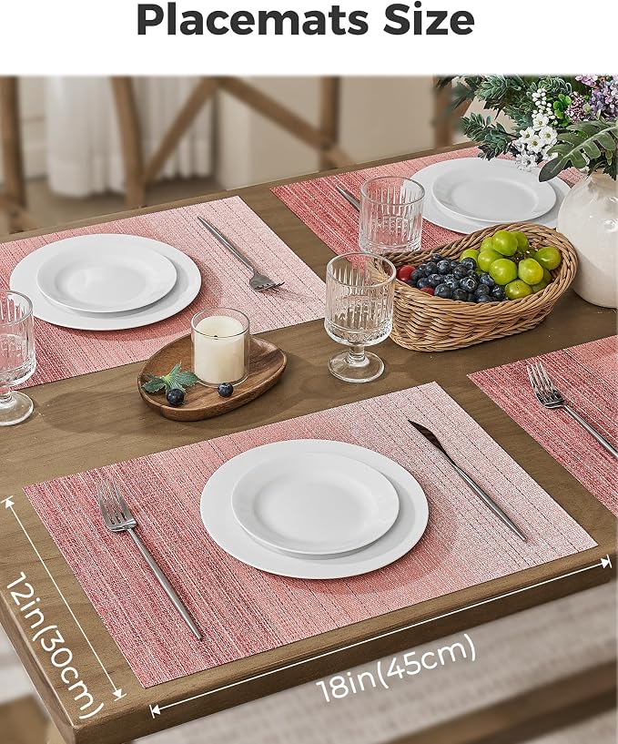 Leetaltree Gradient Pink Woven Placemats Set of 24 - Heat Resistant Non-Slip Place mats for Dining Table, Washable Durable PVC Vinyl Woven Table Mats(Gradient Pink, 24) - Image 3