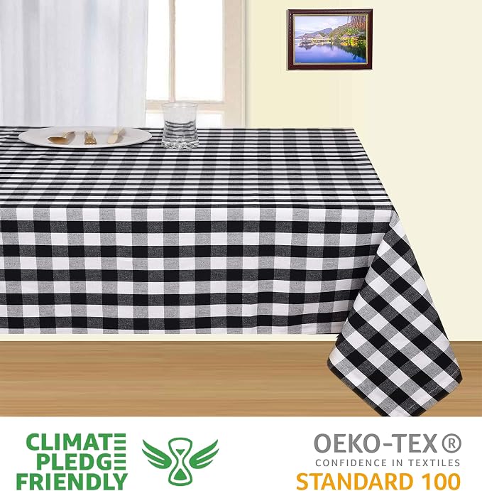Urban Villa Tablecloth Cotton Tabletop 60x102 (8-10 Seats) Black Checks - Image 4