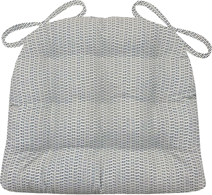 Barnett Home Decor Basketweave Blue Dining Chair Pad with Ties - 15 x 17 Size Small Chair Cushion - Latex Foam Fill - 100% Cotton, Made in USA - Machine Washable, Reversible by BarnettHomeDecor