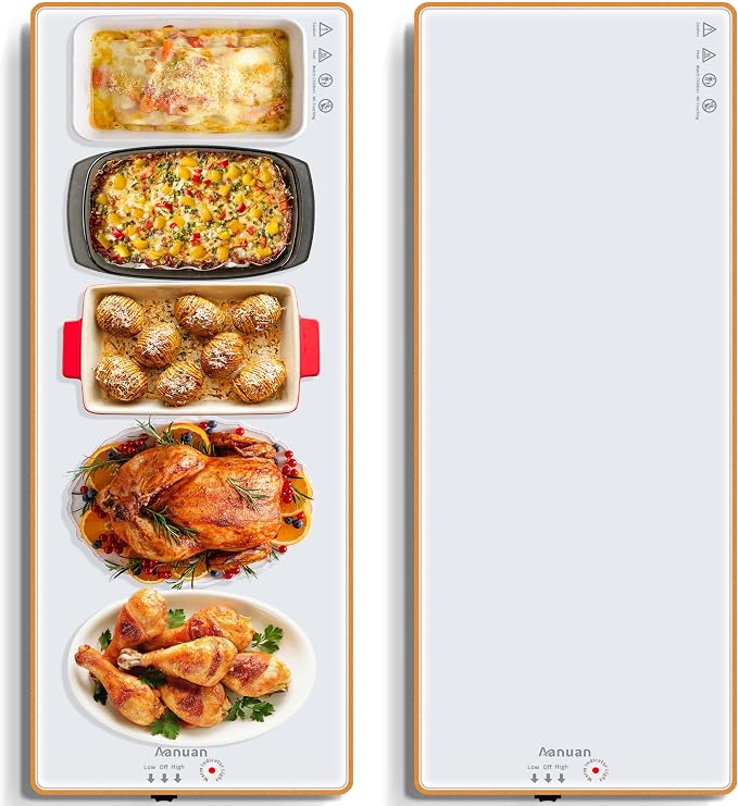Warming Trays for Buffets Party, 40"x12", Tempered Glass Food Warmer, White | Keep Food Warm,Electric Warming Mat For food for Daily Use, Button Temperature Control,Full Surface Warm,Build-in Thermostat by Aanuan