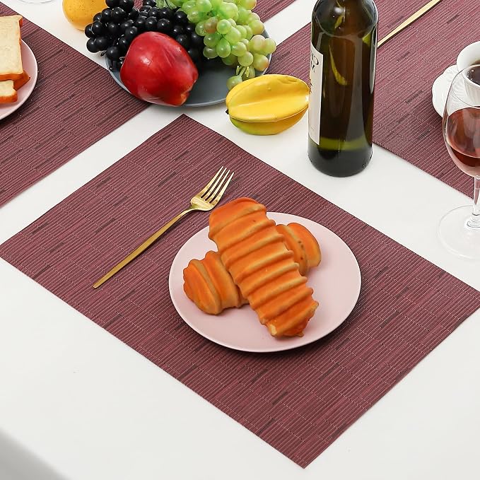 Leetaltree Burgundy Placemats Set of 12 - Heat Resistant Non-Slip Place mats for Dining Table, Washable Durable PVC Vinyl Woven Table Mats（Burgundy, 12） - Image 9