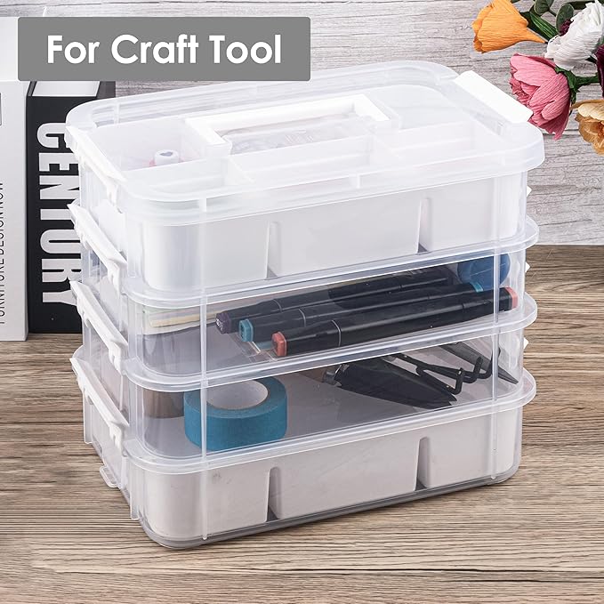Craft Organizers and Storage, 11QT 4-Layer Durable Sewing Organizer for Sewing Supplies with 2 Removable Trays, DIY Kit Container for Seasonal Decor, Tool, Scrapbook and Art Supplies