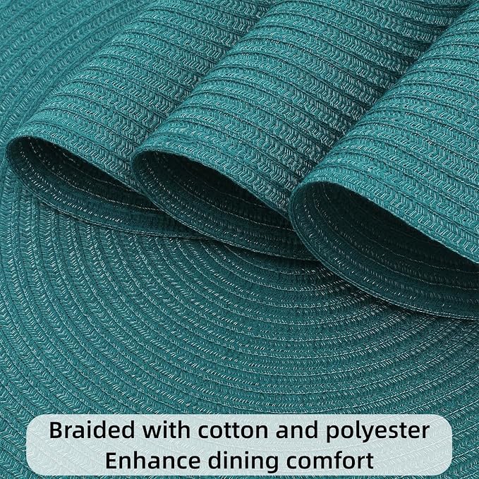 SHACOS Round Placemats Set of 8 Woven Braided Table Placemats 15 inch Circle Place Mats Washable Non Slip Table Mats for Home Wedding Party, Teal Green - Image 5