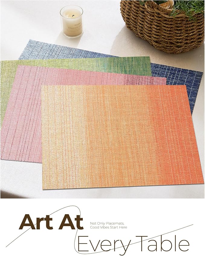 Leetaltree Gradient Burnt Orange Woven Placemats Set of 8 - Heat Resistant Non-Slip Fall Place Mats for Dining Table, Washable Durable PVC Vinyl Woven Table Mats(Gradient Orange-red, 8) - Image 8