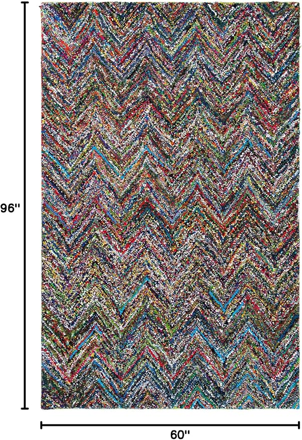 SAFAVIEH Nantucket Collection Area Rug - 5' x 8', Red & Blue & Multi, Handmade Modern Abstract Chevron Cotton, Ideal for High Traffic Areas in Living Room, Bedroom (NAN141B) - Image 2