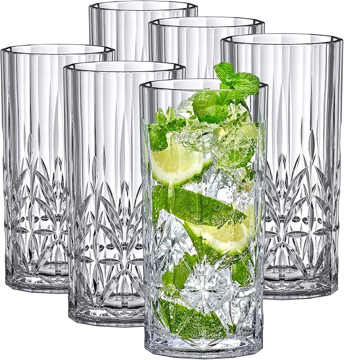 Amazing Abby - Vika - 18-Ounce Plastic Highball Glasses (Set of 6), Plastic Cocktail Glasses, Reusable, BPA-Free, Shatter-Proof, Dishwasher-Safe, Perfect for Poolside, Outdoors, Camping, and More by AmazingAbby