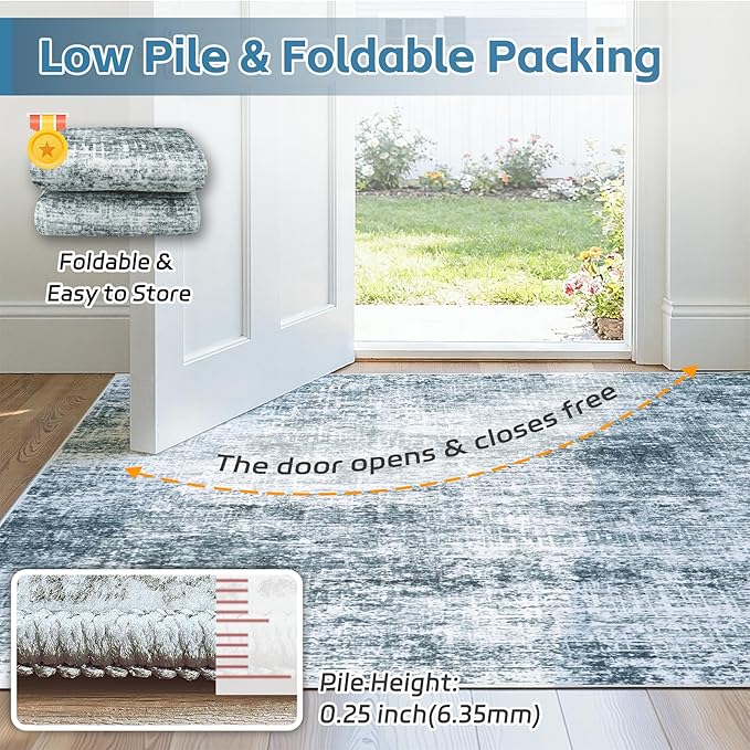 10x14 Area Rug for Living Room Bedroom: Non-Slip Modern Light Slate Blue | Machine Washable TPR Backing, Stain-Resistant Low Pile, Pet & Kid Friendly, Abstract Decor for Dining Room, Dorm, Home Office - Image 7