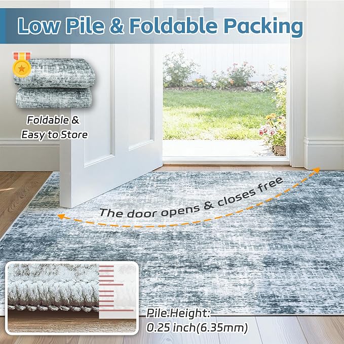 8x10 Area Rug for Living Room Bedroom: Non-Slip Modern Light Slate Blue | Machine Washable TPR Backing, Stain-Resistant Low Pile, Pet & Kid Friendly, Abstract Decor for Dining Room, Dorm, Home Office - Image 7