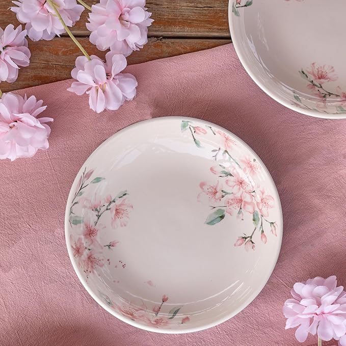 Bico Spring Sakura Pasta Bowls, 35oz Salad Bowl Set of 4, Large Ceramic Serving Dinner Bowls for Soup and Cereal, Microwave and Dishwasher Safe, Gift for Housewarming and Thanksgiving - Image 4