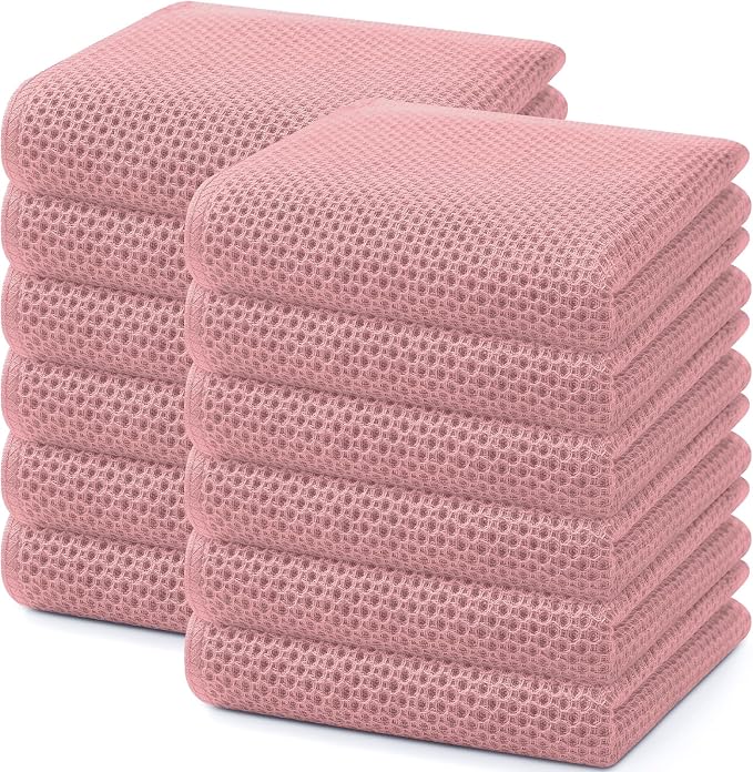 Homaxy 100% Cotton Waffle Weave Kitchen Dish Towels 12-Pack, Dried Rose | 13 x 28 Inches, Ultra Soft Absorbent Dish Towels, Quick Drying Cleaning Towels by Homaxy