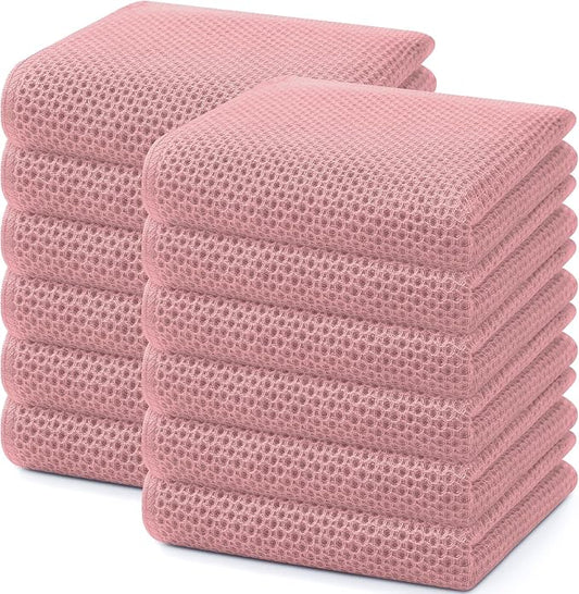 Homaxy 100% Cotton Waffle Weave Kitchen Dish Towels 12-Pack, Dried Rose | 13 x 28 Inches, Ultra Soft Absorbent Dish Towels, Quick Drying Cleaning Towels by Homaxy