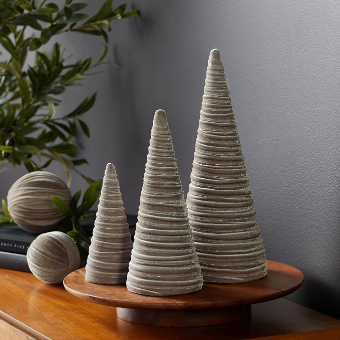Your Heart's Content Taupe Velvet Trees Set of 3, Winter Mantel Décor, Valentine Tree tablescape, Handcrafted Holiday Centerpiece, Made in USA Modern Farmhouse, Cozy Gift for (Taupe) - Image 2