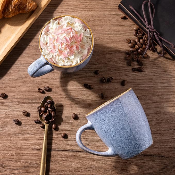 GBhome Ceramic Coffee Mugs Set of 6, 12oz Stoneware Coffee Mugs Set For Dad Mom Women MEN, Light Weight Ceramic Coffee Cups for Latte/Tea/Beer/Hot Cocoa, Dishwasher & Microwave Safe-Brunnera Blue - Image 3