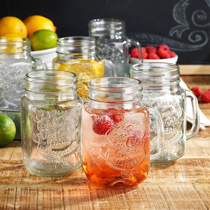Glaver's Set of 10 Ice Cold 16 Oz. Mason Drinking Glasses With Handles. Quality Refreshing Ice Cold Embossed Logo Jars for Beverages, Cocktails, Shakes, Smoothies, Sodas, Juice. - Image 3
