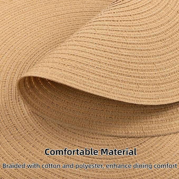 SHACOS 15 inch Round Braided Placemats Set of 6 Cotton Polyester Heat Resistant Round Table Mats Washable Place Mats for Dinner Party Table Decoration (Camel, 6) - Image 2
