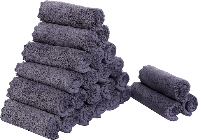 Sunny zzzZZ 24 Pack Kitchen Dishcloths - Does Not Shed Fluff - Reusable Dish Towels, Dish Cloths, Super Absorbent Coral Fleece Cleaning Cloths, Nonstick Oil Washable Fast Drying, 10 x 10 Inch (Grey) by Sunny+zzzZZ