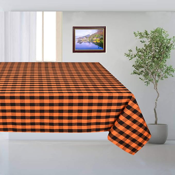 Urban Villa Tablecloth Cotton Tabletop 60x84 (6-8 Seat) Orange/Black Checks - Image 3