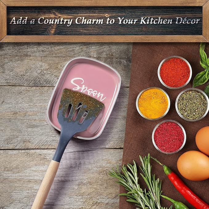 Ceramic Spoon Rest for Stove Top, DAYYET Large Spoon Holder, Spoon Rest for Kitchen Counter, Heat-Resistant Cooking Utensil Rest, Pink Kitchen Decor and Accessories - Image 2