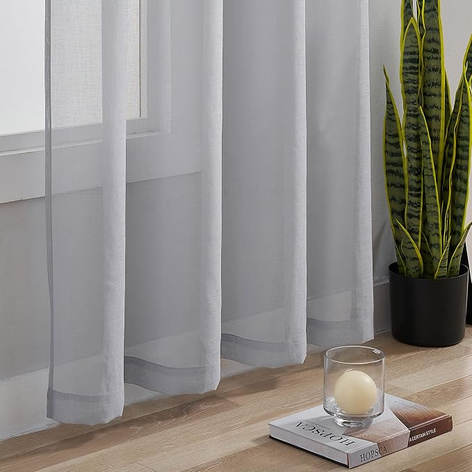 Home Brilliant Sheer Curtains for Bedroom 72 inch Long Window Treatment Panels for Living Room, Set of 2, 54 Width, Light Grey - Image 4