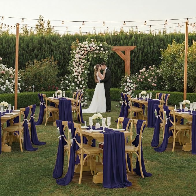 Pack of 2 | Navy Blue | 10ft Chiffon Table Runner 29x120 Inches Long Romantic Rustic Sheer Gauze Runner for Wedding Bridal Shower Birthday Banquets Engagement Spring Easter Boho Decorations - Image 2
