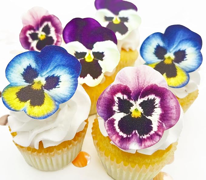 Sugar Robot - Edible Pansies for cake decorating - Large Size - Edible flowers cake decorations - Premium Crafted - Made in the USA Cake -Set of 12 (Pansies) by SugarRobotInc