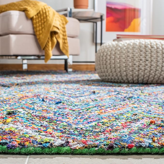 SAFAVIEH Nantucket Collection X-Large Area Rug - 11' x 15', Blue & Multi, Handmade Modern Abstract Chevron Cotton, Ideal for High Traffic Areas in Living Room, Bedroom (NAN141C) - Image 4