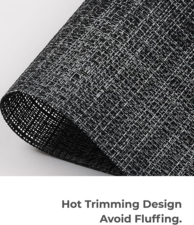 Leetaltree Black and Grey Woven Placemats Set of 6 - Heat Resistant Non-Slip Place mats for Dining Table, Washable Durable PVC Vinyl Woven Table Mats(Black & Grey, 6) - Image 5