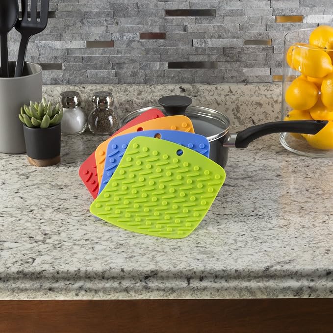 Silicone Pot Holder, Trivet Mat, Jar Opener, Spoon Rest, and Garlic Peeler - 4 pc - by Lavish Home - Image 2