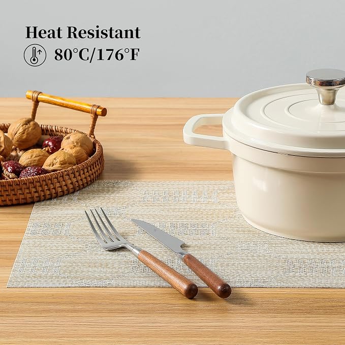 Leetaltree Wheat Placemats Set of 4 - Heat Resistant Non-Slip Place mats for Dining Table, Washable Durable PVC Vinyl Woven Table Mats（Wheat, 4） - Image 5