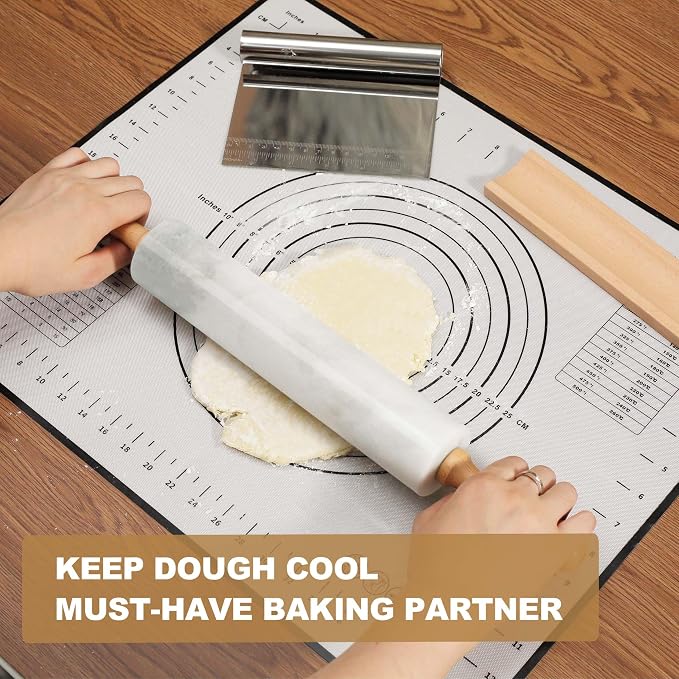 African Natural Marble Rolling Pin, Non-Stick Polished Dough Roller, Pasta, Dumpling, Fondant, Pie Crust, Bread, Pizza Dough, Kitchen Baking Pastry Tools with Mat/Scraper（Namib Fantasy） - Image 7