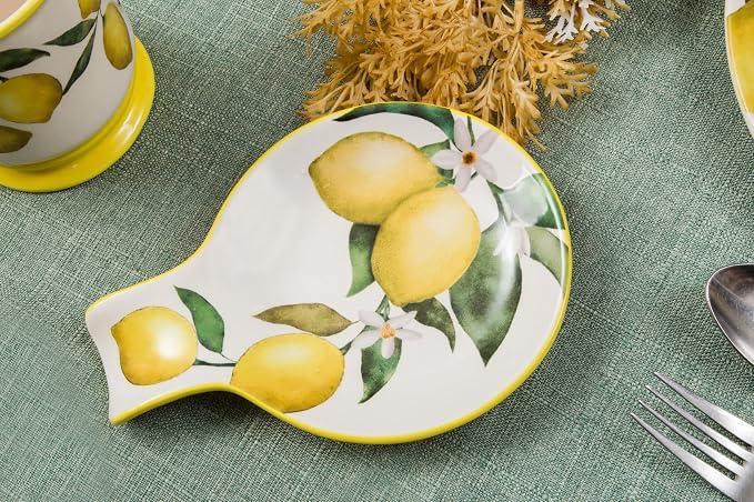 Bico Lemon Dreams Spoon Rest for Stove Top, Ceramic Spoon Holder for Kitchen Counter, Easy to Clean Coffee Spoon Rest Dishwasher Safe, Kitchen Cooking Utensil Rest for Ladles Spatula - Image 5