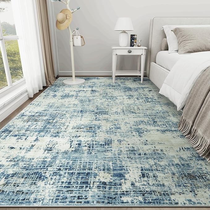 9x12 Washable Area Rug for Living Room Bedroom: Non-Slip Modern Blue Gray | Machine Washable TPR Backing, Stain-Resistant Low Pile, Pet & Kid Friendly, Abstract Decor for Dining Room, Dorm, Home Office - Image 9