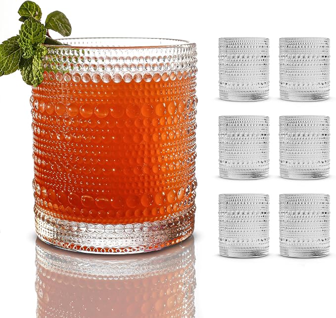Hobnail Drinking Glasses, Vintage Glassware Set of 6, Vintage Drinking Glasses 15.22 oz, Bubble Glasses Drinking, Hobnail Glasses, Vintage Glass Cups, Jupiter Glasses for Juice, Soda, Beer, Whisky by BULK+PARADISE