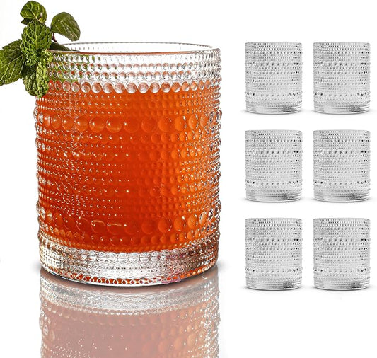 Hobnail Drinking Glasses, Vintage Glassware Set of 6, Vintage Drinking Glasses 15.22 oz, Bubble Glasses Drinking, Hobnail Glasses, Vintage Glass Cups, Jupiter Glasses for Juice, Soda, Beer, Whisky by BULK+PARADISE
