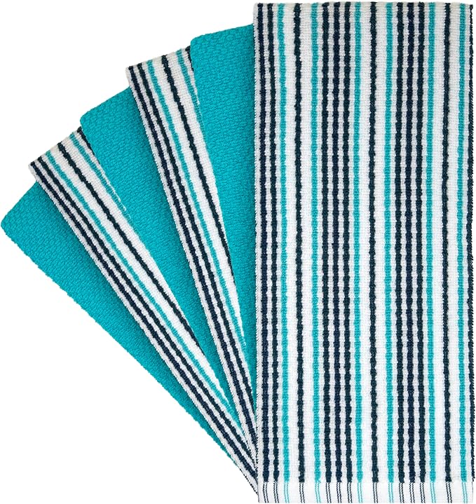 Bumble Kitchen Towels 6 Pack 100% Cotton 16"x26" - Aqua | 430 GSM Soft Kitchen Hand Towels with Hanging Loop, Highly Absorbent & Durable for Washing and Drying Dishes - Image 2