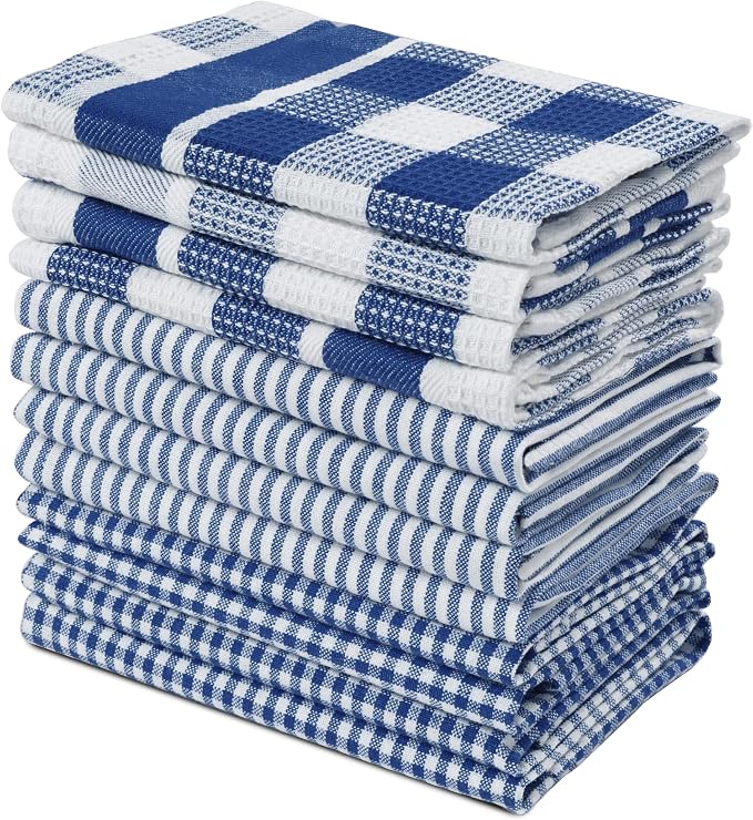 LANE LINEN 100% Cotton Kitchen Dish Cloths, Ultra Soft Absorbent Quick Drying Dish Towels, Multiweave Wash Cloths Dish Towel Sets, 12x12 Inches, 12 Pack - Navy by LaneLinen