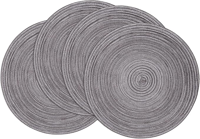 SHACOS Round Placemats Set of 4 Round Braided Placemats 15 inch Cotton Polyester Woven Table Placemats for Dining Table Holiday Party (Black Grey, 4) by SHACOS