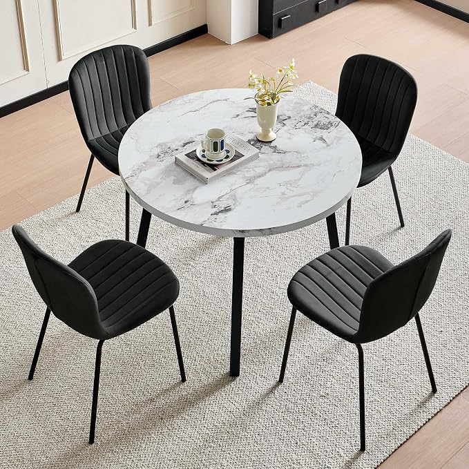 Black Velvet Dining Chairs Set of 4, Modern Kitchen Chairs with Metal Legs, Space-Saving Small Armless Dining Chairs for Dining Living Room Apartment Restaurant - Image 6
