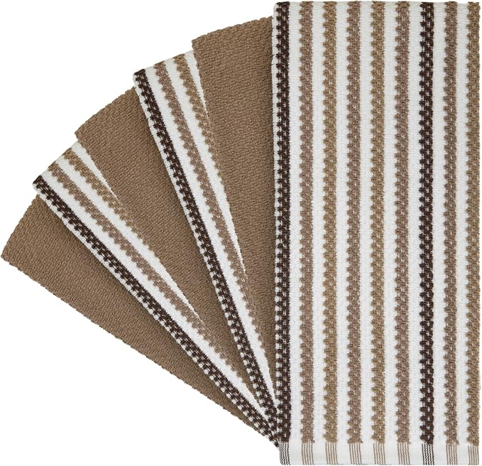 Bumble Kitchen Towels 6 Pack 100% Cotton 16"x26" - Tan Wide Stripe | 430 GSM Soft Kitchen Hand Towels with Hanging Loop, Highly Absorbent & Durable for Washing and Drying Dishes - Image 2